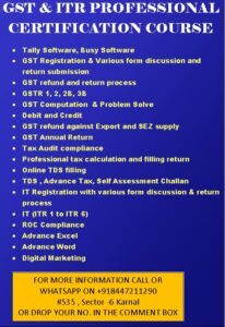 Tally GST TDS & ITR Professional Course in Karnal